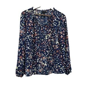 IN Studio M Navy  Floral Fairy‎ Peasant sleeve top cottagecore ruffles blouse